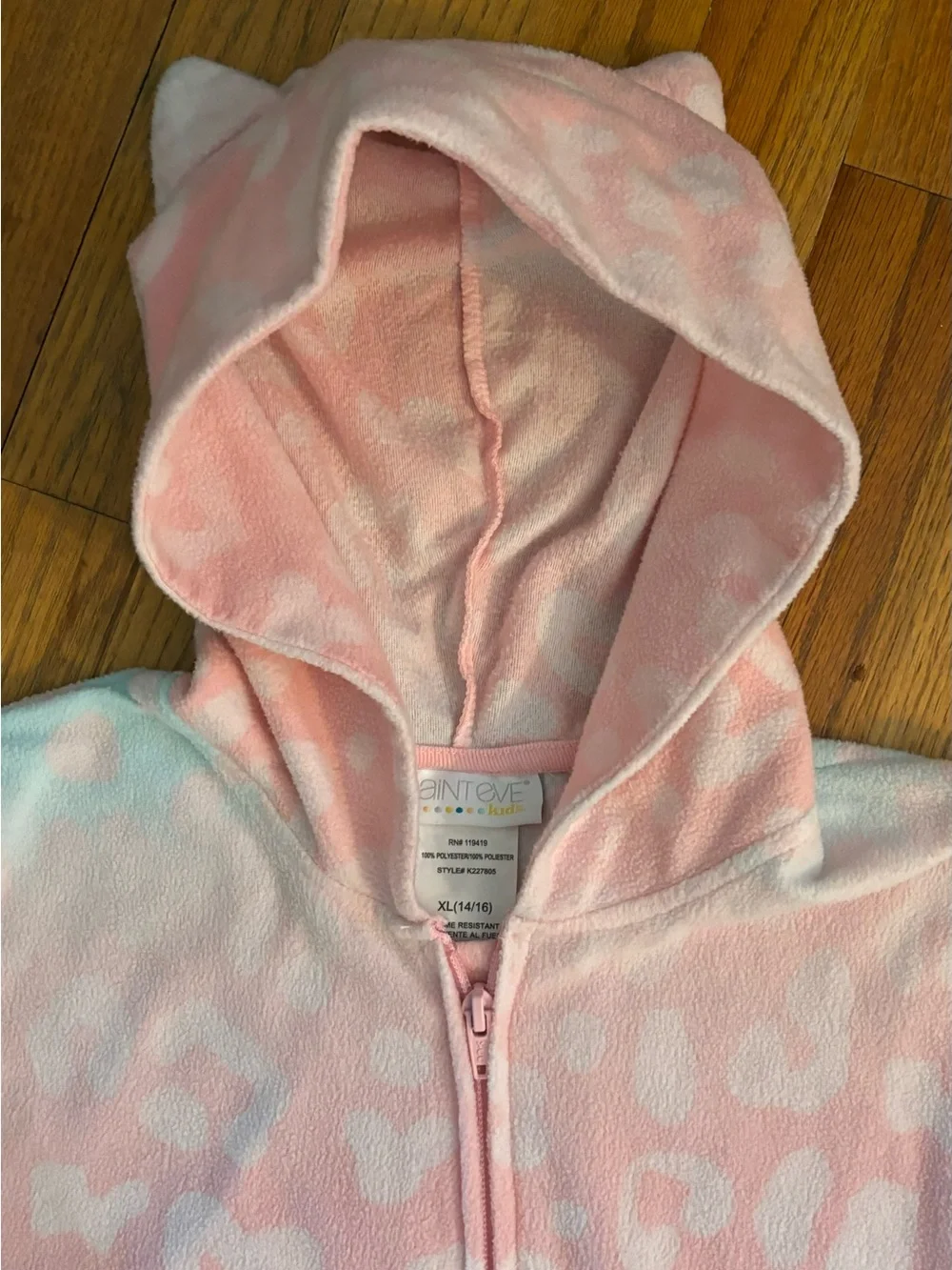 Kids Pink and Light Blue Leopard Print Hooded One-Piece Pajama, size XL